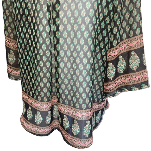 Trinity Semi-Sheer Black/Green Boho Blouse M - Picture 8 of 11